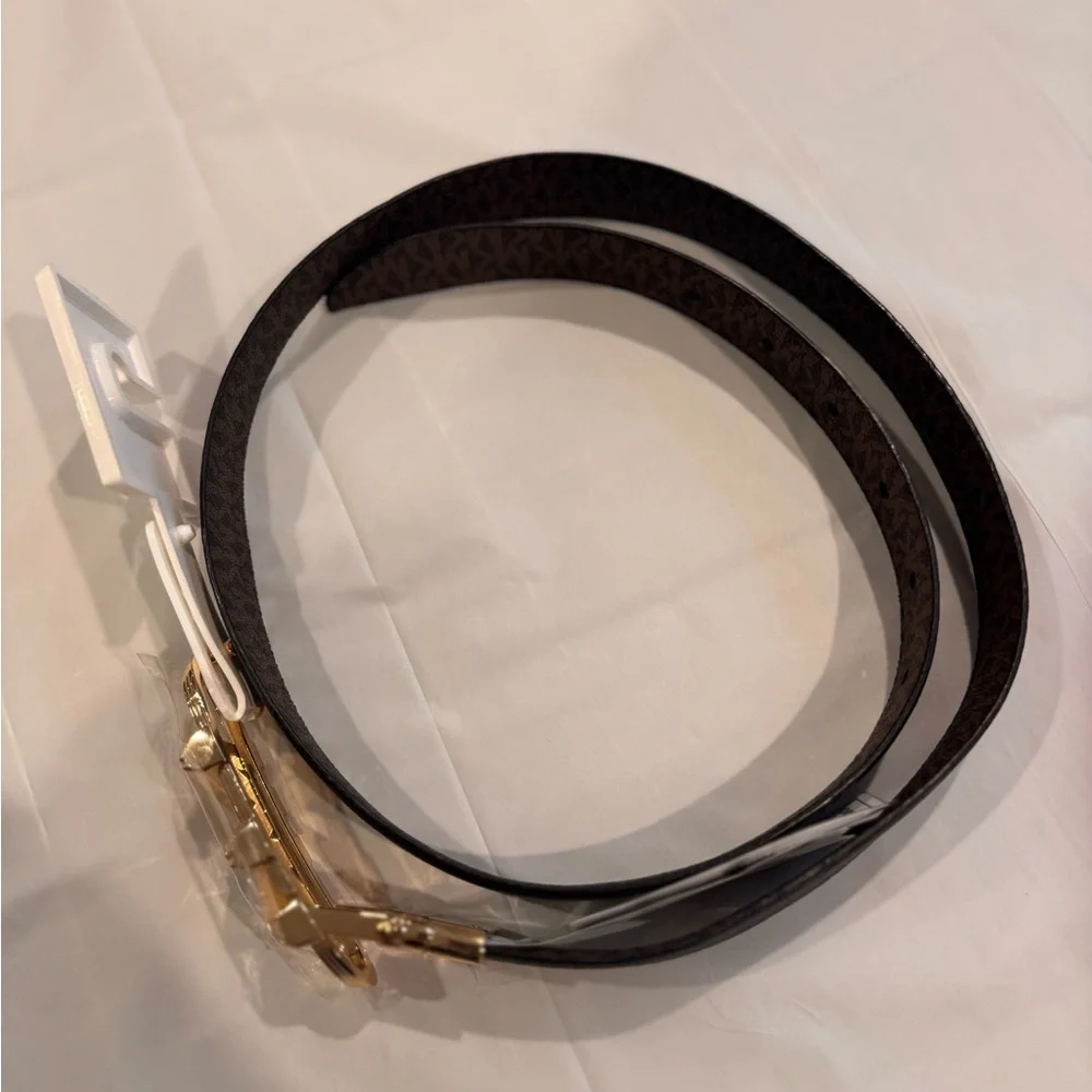 NWT Michael Kors Reversible Signature MK Logo‎ Belt Gold Buckle S